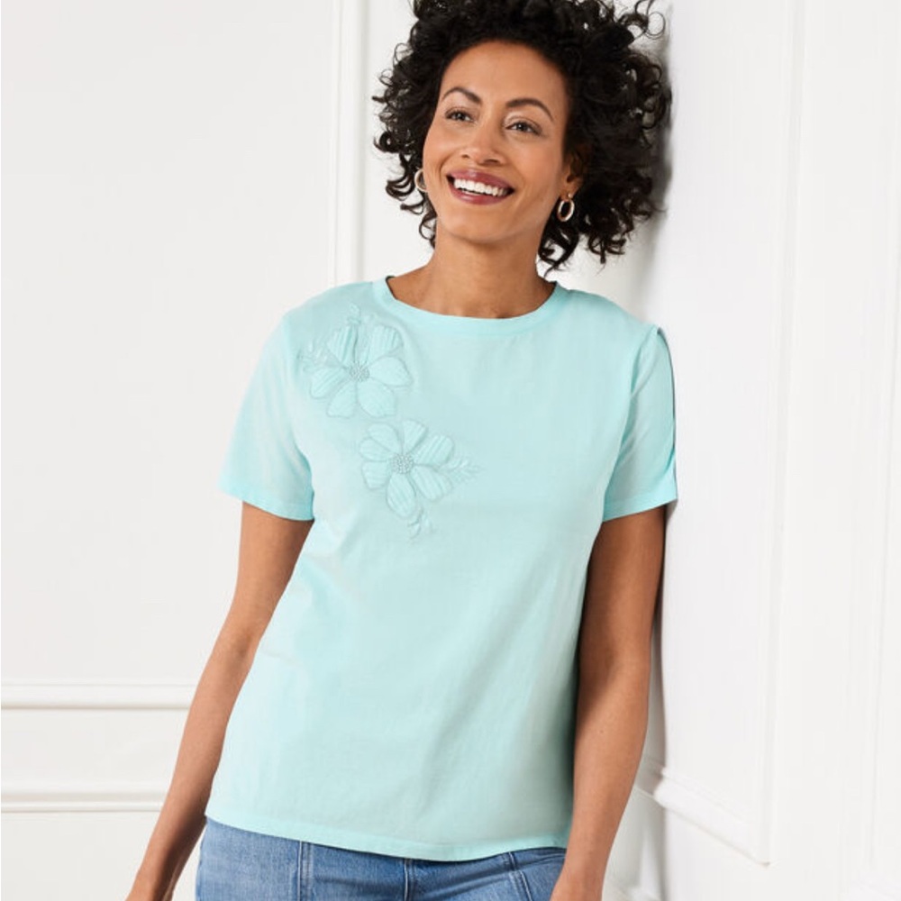 Talbots Light Blue Floral Embroidered Tee